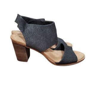 Toms Majorca Cutout Sandals Women’s Size 10W Black Leather Open Toe Block Heel